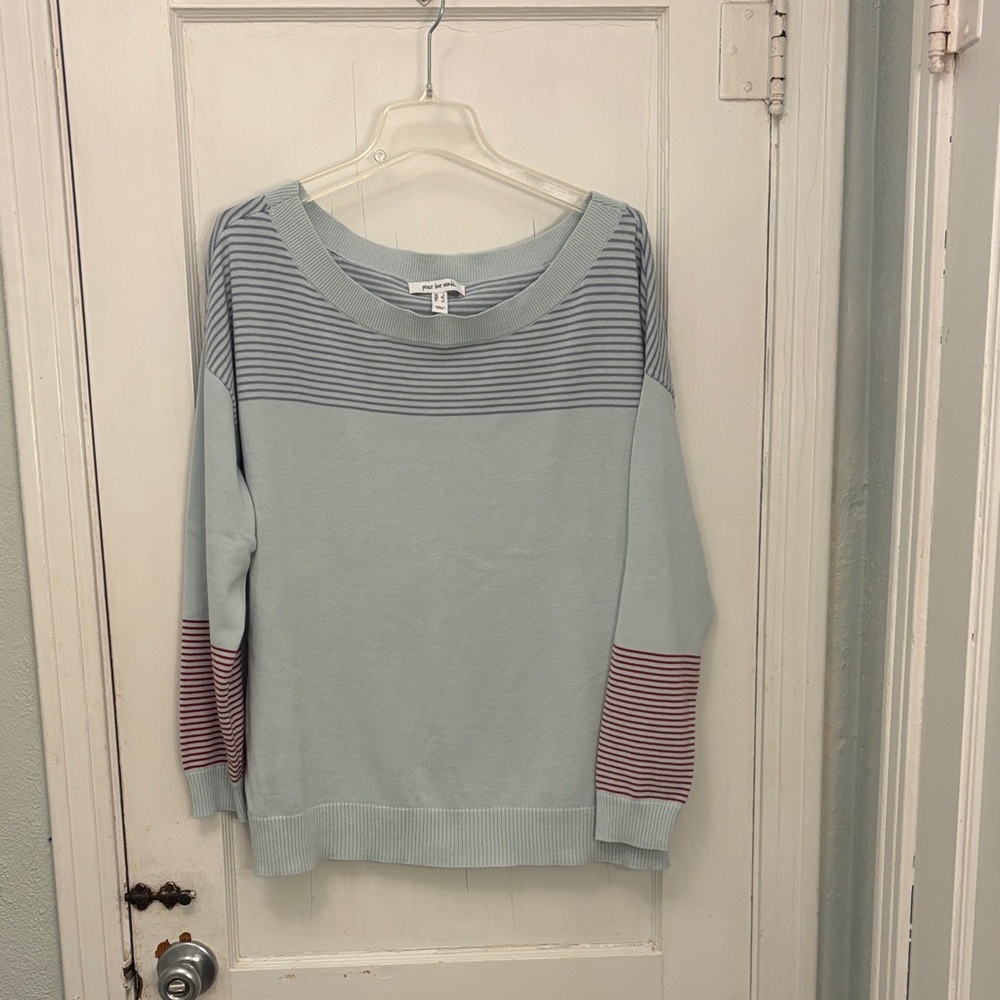 Peace Love World Blue and White Striped Sweater